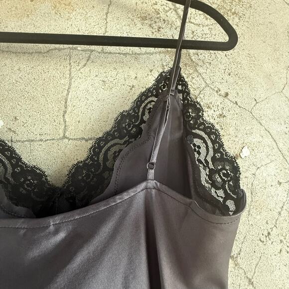 100% Silk Lace Trim Black Tank Top Coquette Lingerie Style Size 2 - Picture 7 of 7